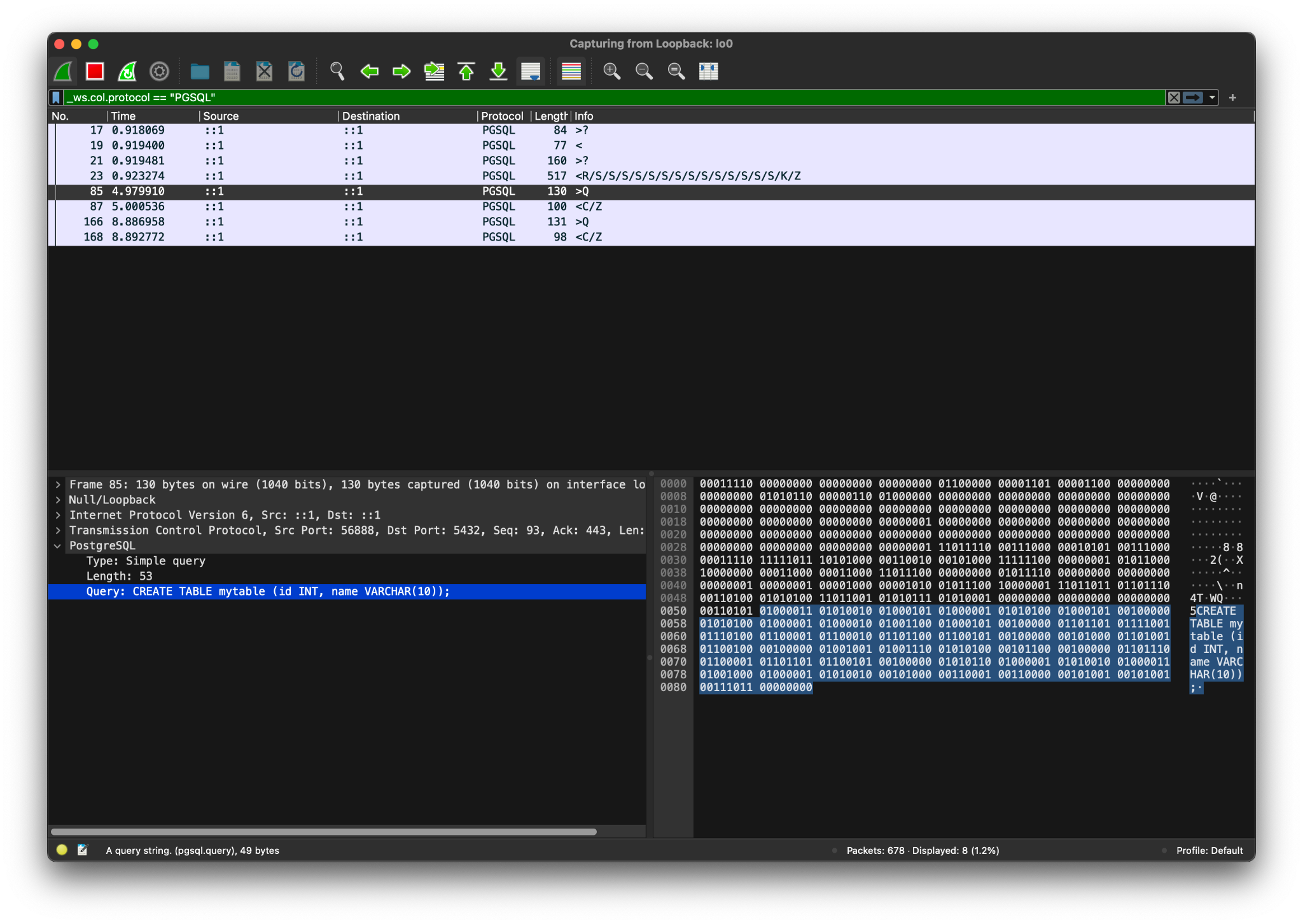 postgresql-wireshark